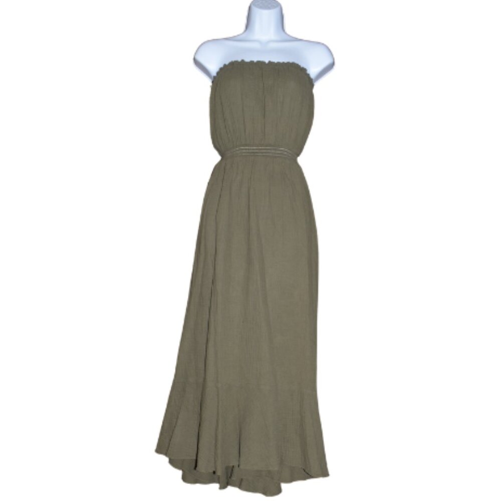 DREW Olive Green Strapless Maxi Dress